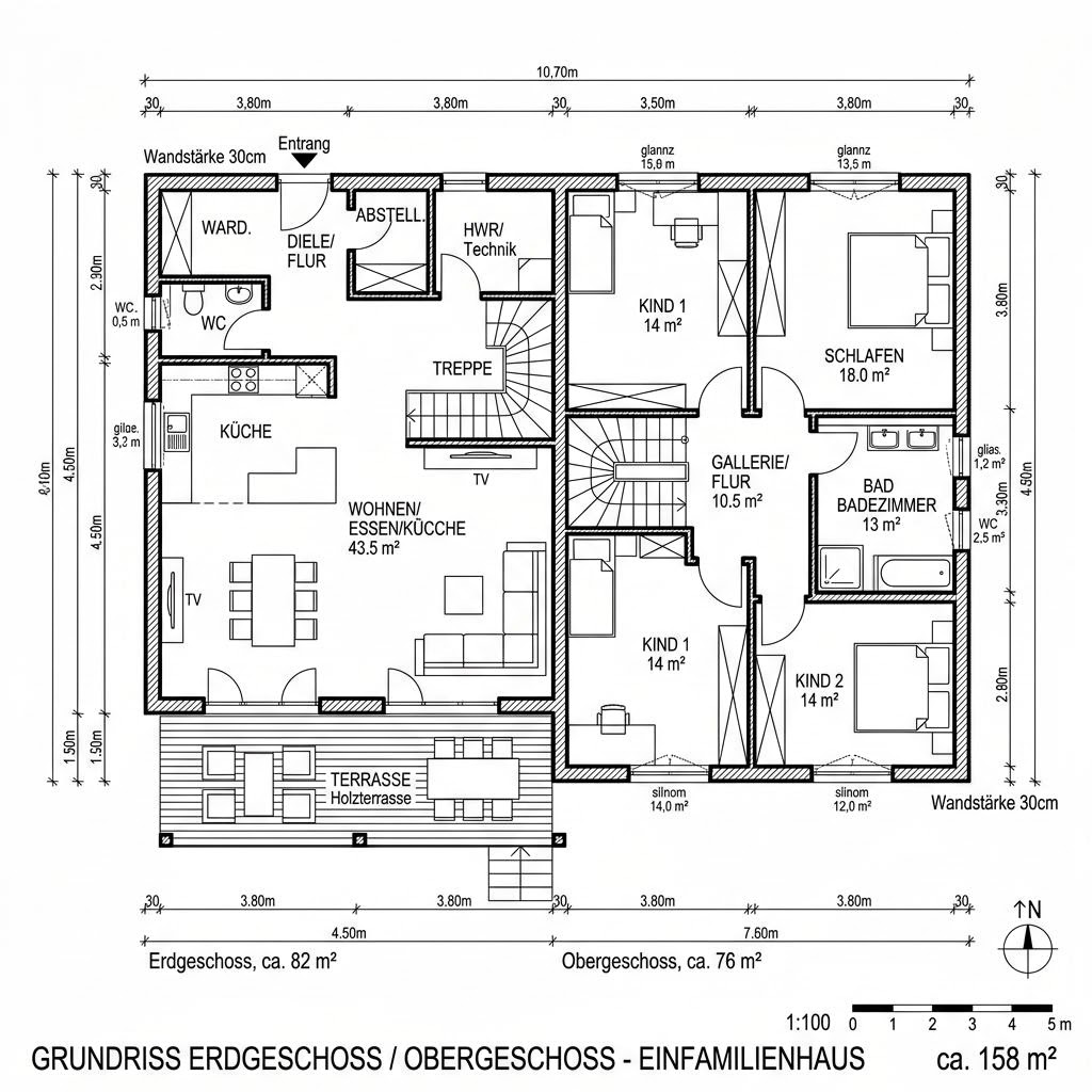 Grundriss PultHaus Solar 158 von Kitzlinger Haus — 158 m², 5 Zimmer