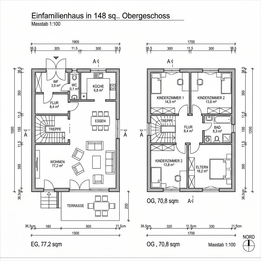 Grundriss PultVersatz 148 von Kitzlinger Haus — 148 m², 5 Zimmer
