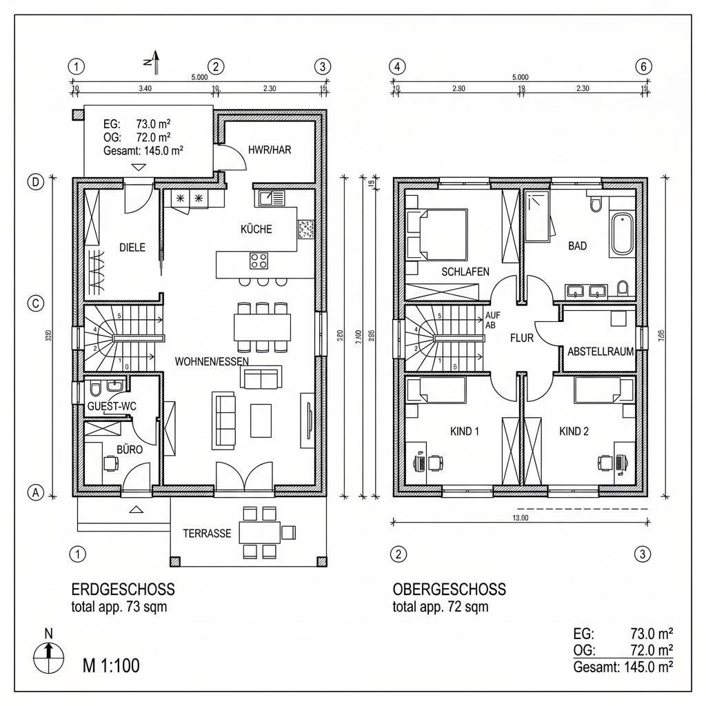 Grundriss SatteldachHaus 145 von Kitzlinger Haus — 145 m², 5 Zimmer