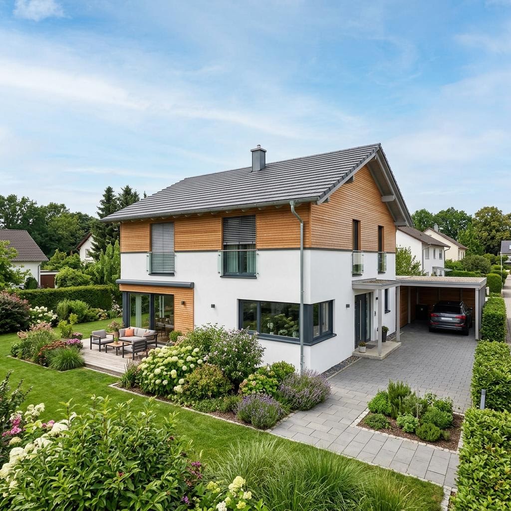 Einfamilienhaus Homestory 128 von LEHNER HAUS — kompaktes Holzfertighaus mit Satteldach