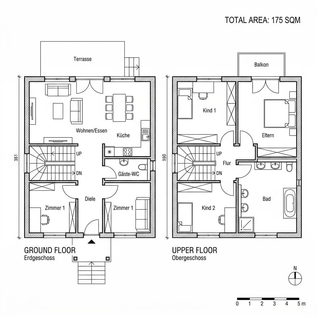 Grundriss Homestory 175 V2 von LEHNER HAUS — 175 m², 5 Zimmer