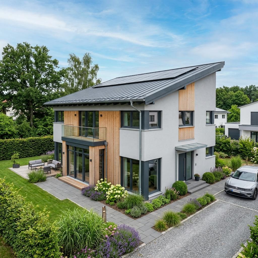 Einfamilienhaus Homestory 308 V3 von LEHNER HAUS — modernes Holzfertighaus mit Pultdach