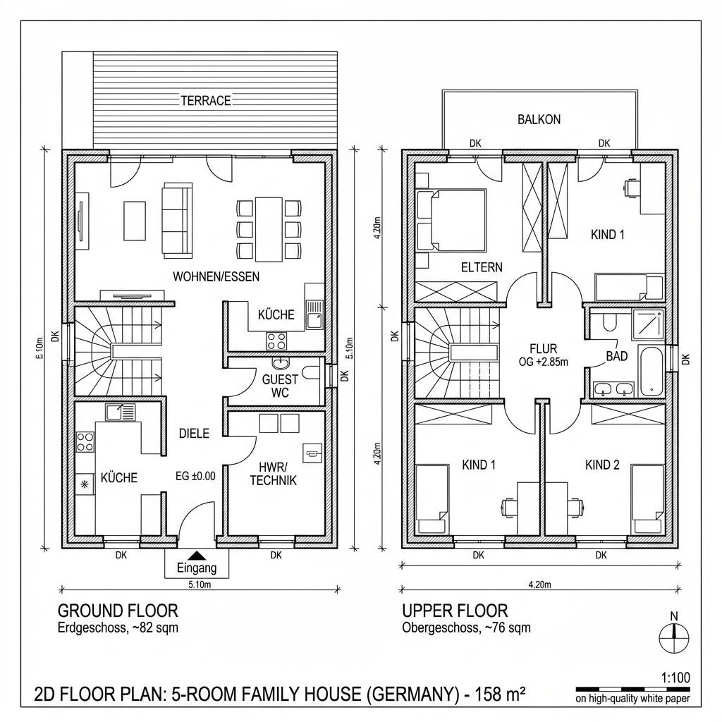 Grundriss Homestory 308 V3 von LEHNER HAUS — 158 m², 5 Zimmer