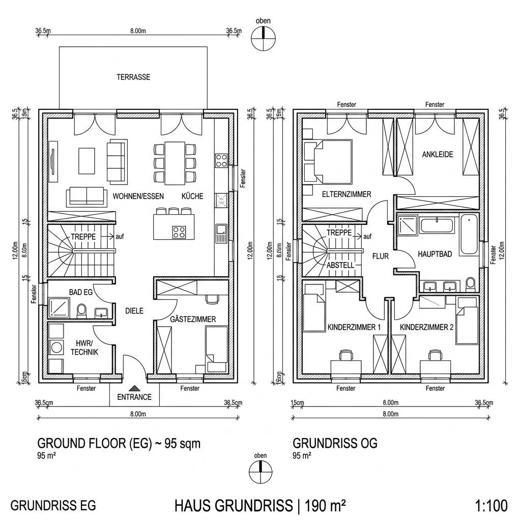 Grundriss Homestory 343 V2 von LEHNER HAUS — 190 m², 6 Zimmer