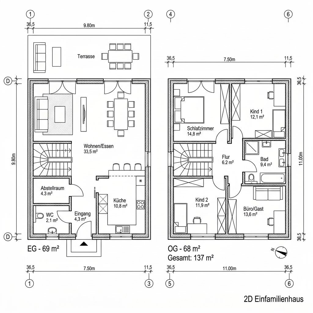 Grundriss SOLUTION 137 L V3 von Living Haus — 137 m², 5 Zimmer