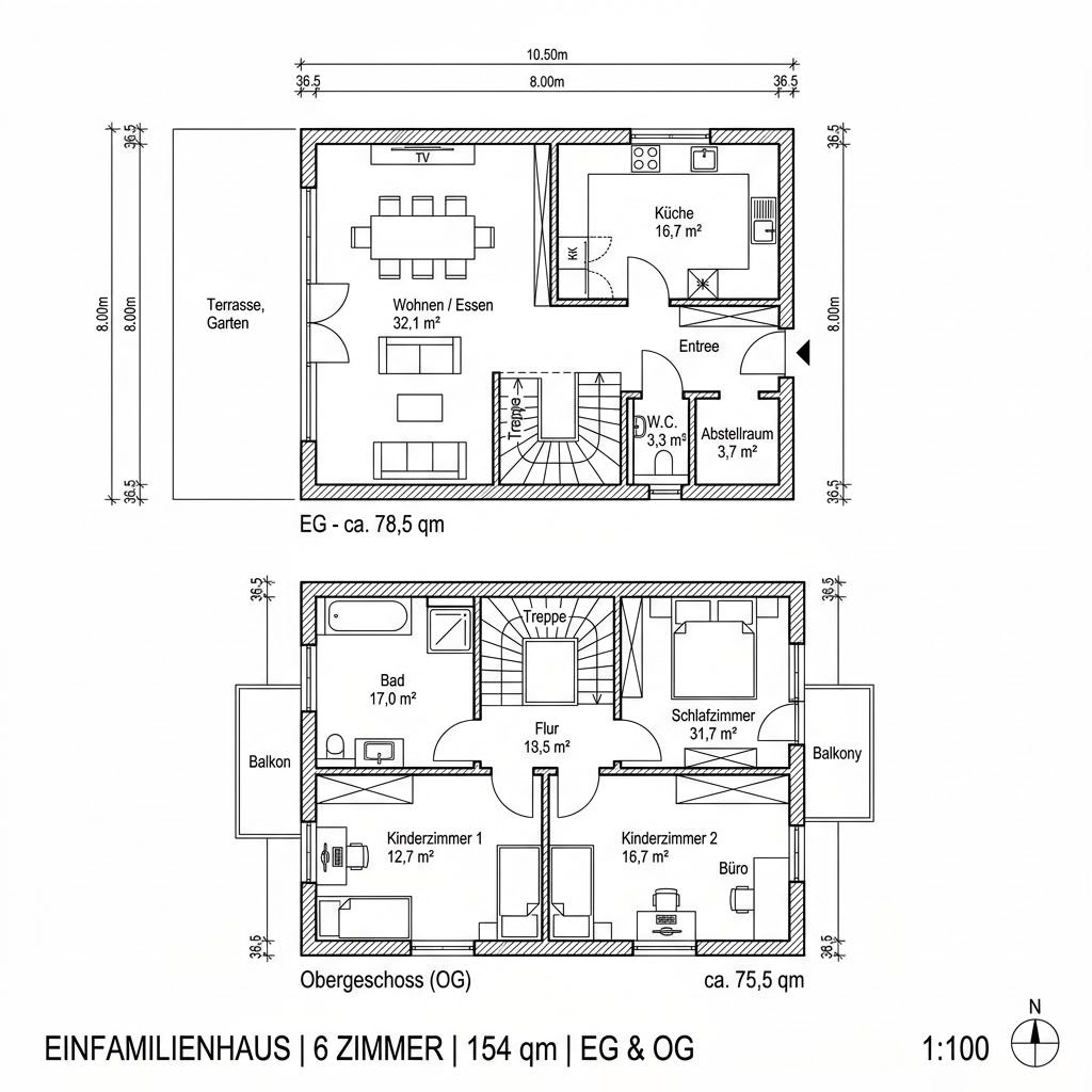 Grundriss SUNSHINE 154 V5 von Living Haus — 154 m², 6 Zimmer