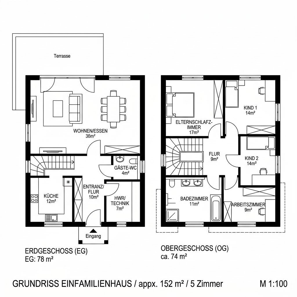 Grundriss Deichblick 152 von Nordic Haus — 152 m², 5 Zimmer