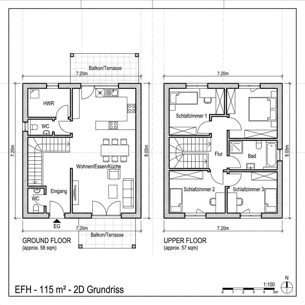 Grundriss Vita 115 von OKAL Haus — 115 m², 4 Zimmer