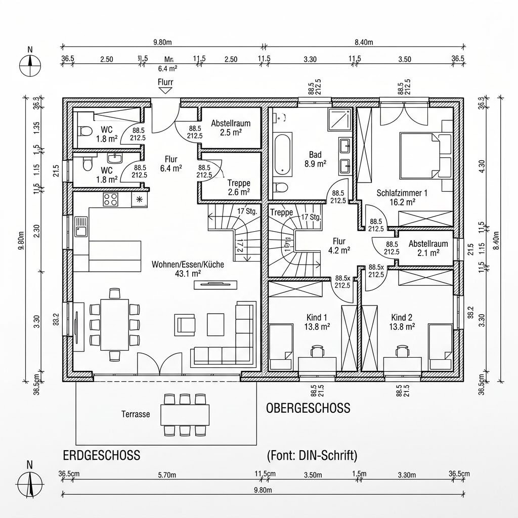Grundriss Holzhaus Bergwald 156 von Petershaus — 156 m², 5 Zimmer