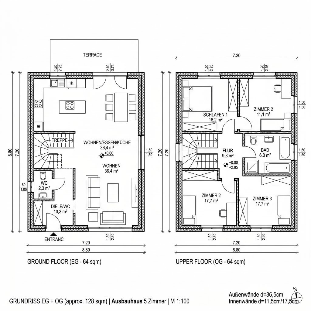 Grundriss Pro 128 Ausbau von ProHaus — 128 m², 5 Zimmer