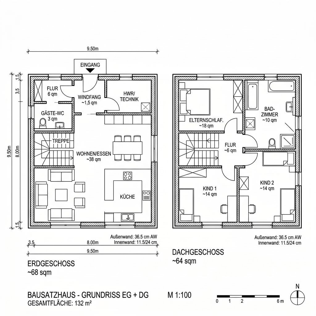 Grundriss Pro 132 Bausatz von ProHaus — 132 m², 5 Zimmer