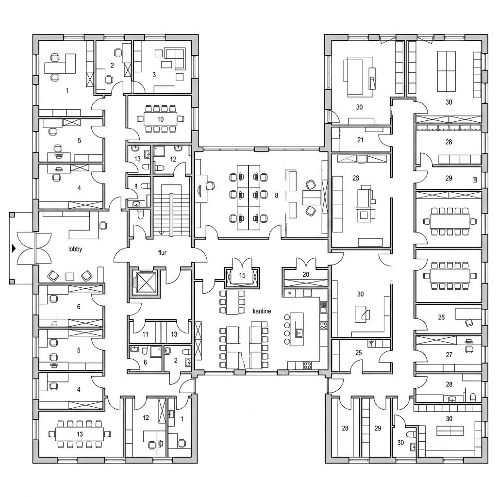 Grundriss Vitalbüro – 2069 m² Gewerbe mit 30 Zimmern