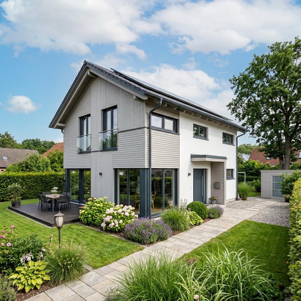 Einfamilienhaus SH 108 SD von ScanHaus Marlow — kompaktes Fertighaus mit Satteldach und 108 m²