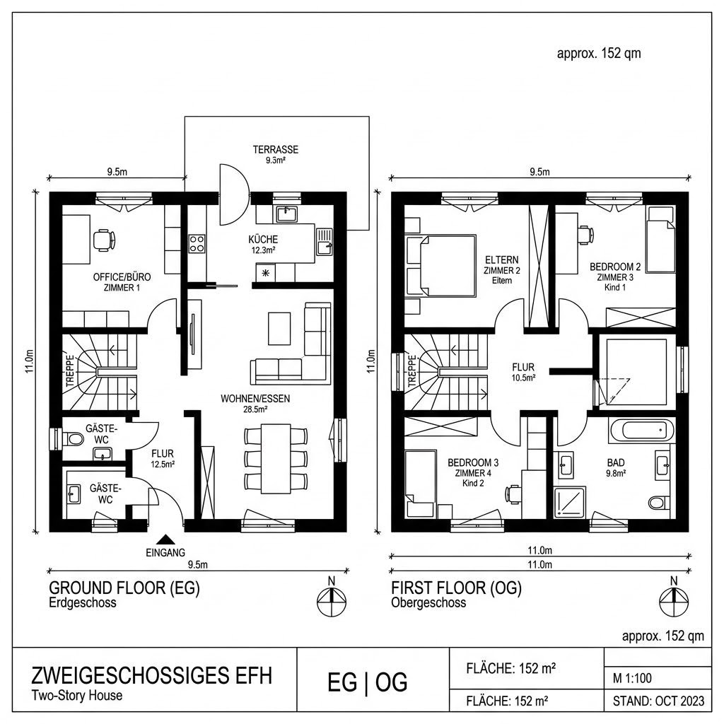 Grundriss SH 152 E von ScanHaus Marlow — 152 m², 6 Zimmer