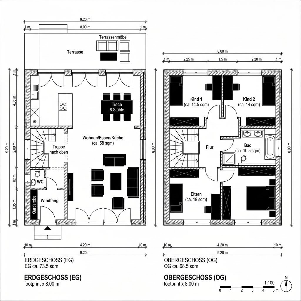Grundriss Cubus 142 von TALBAU-Haus — 142 m², 5 Zimmer