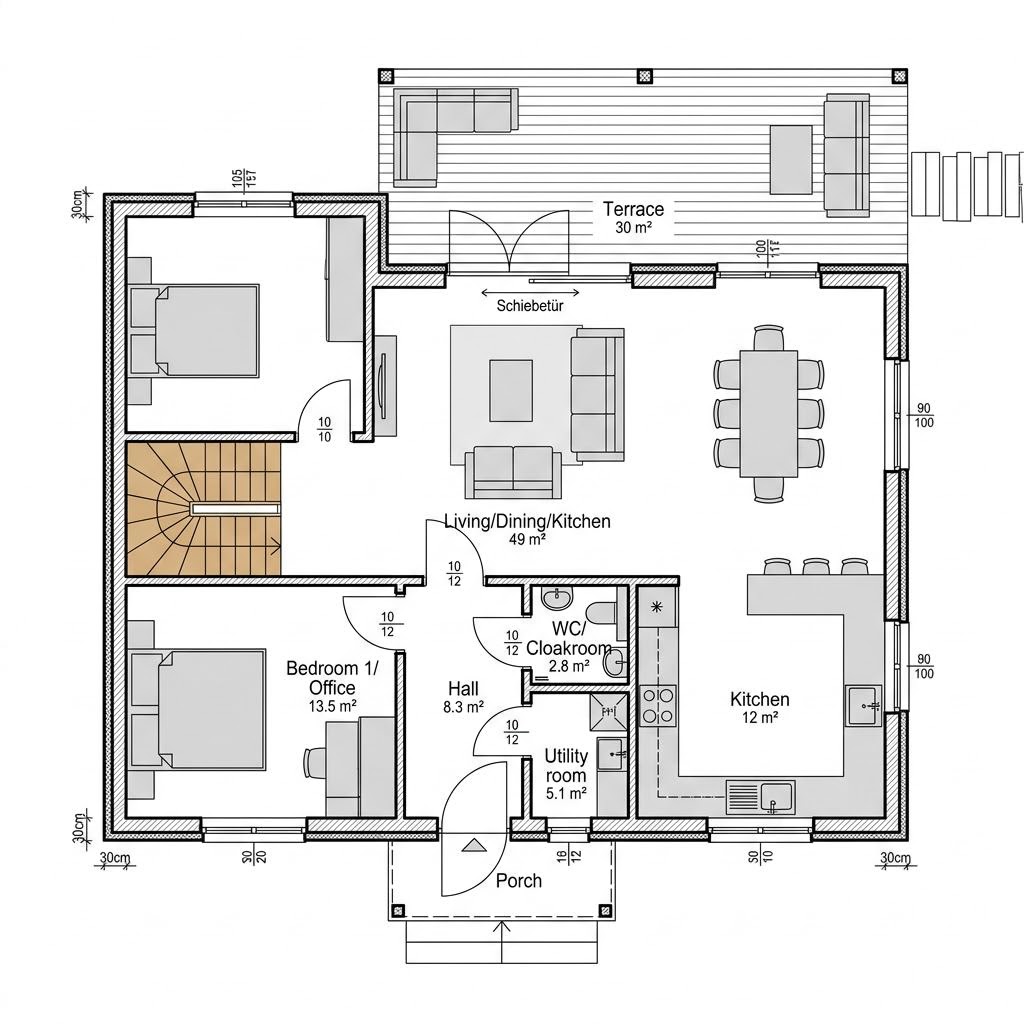 Grundriss Vega – 110 m² Schwedenhaus mit 4 Zimmern