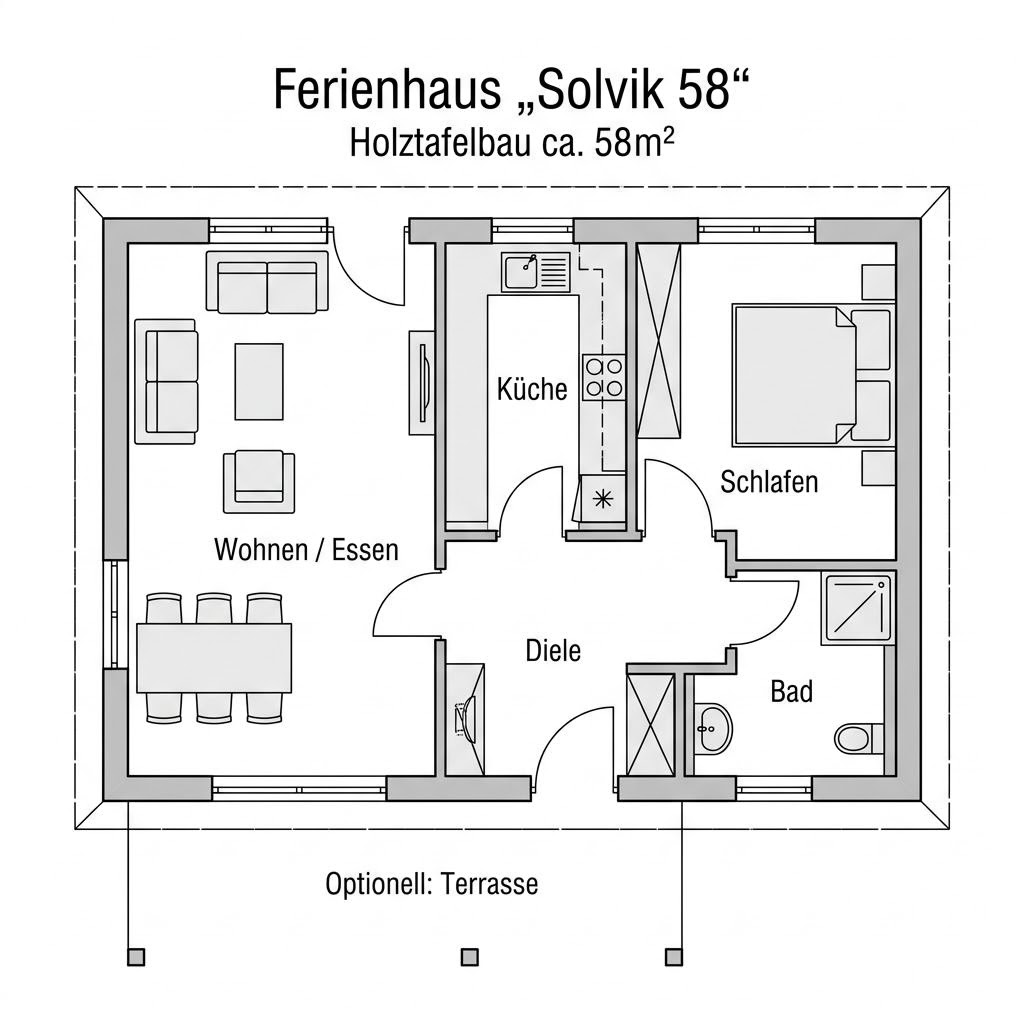 Grundriss Solvik 58 von Eksjöhus — 58 m², 2 Zimmer