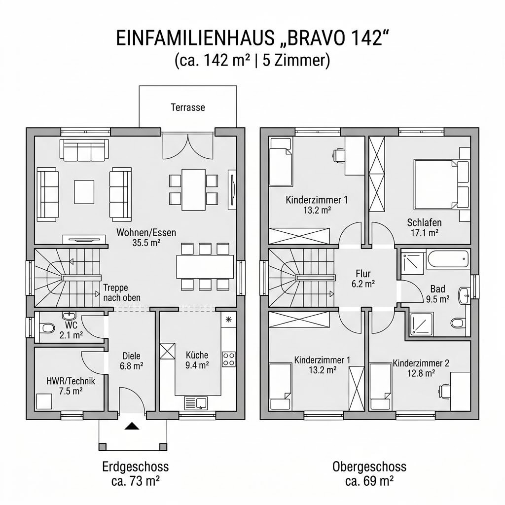Grundriss Bravo 142 von ELK Haus — 142 m², 5 Zimmer