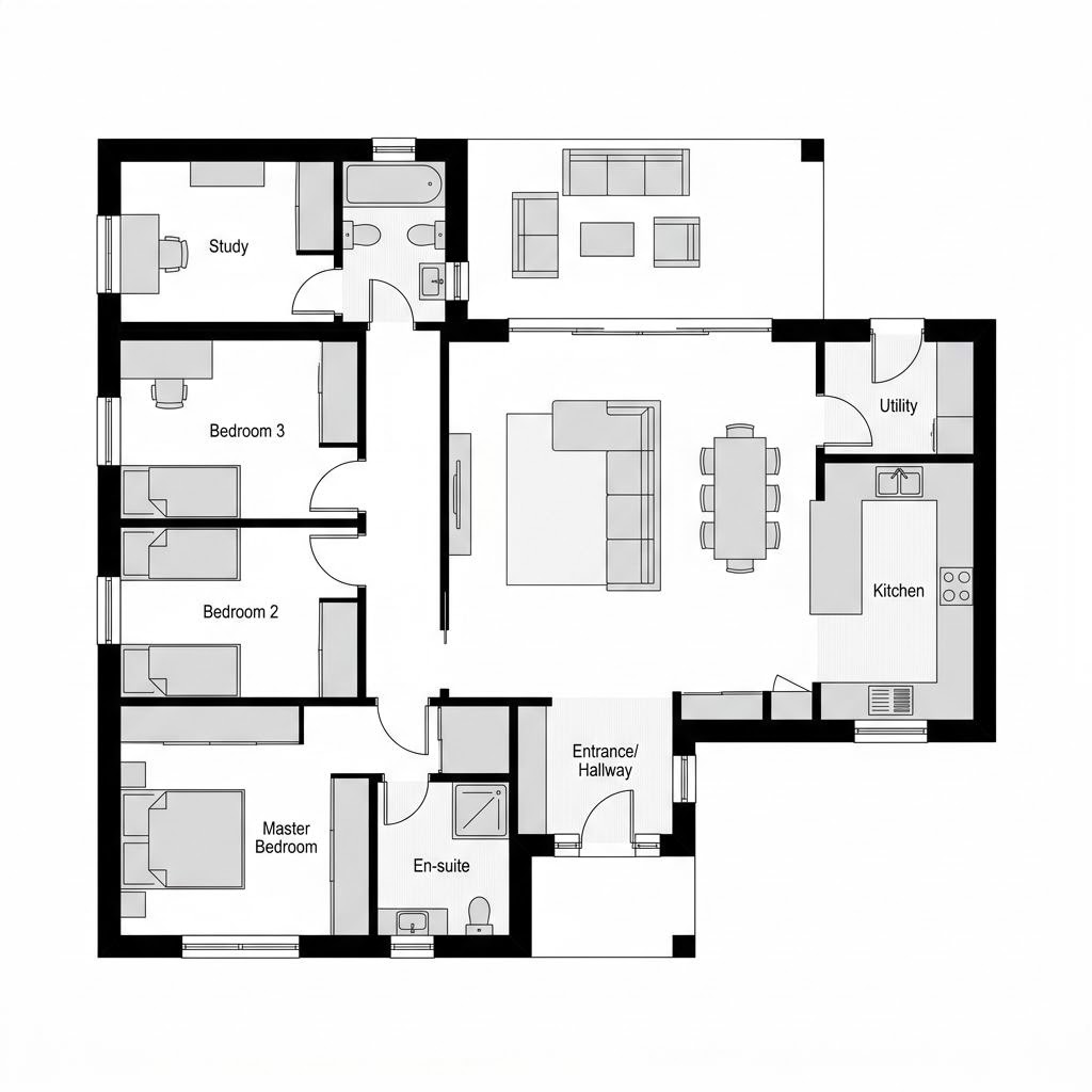 Grundriss Bungalow Sonnengarten 124 von ELK Haus — 124 m², 4 Zimmer