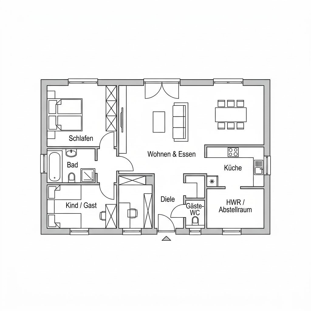 Grundriss Bungalow Terra 135 von ELK Haus — 135 m², 4 Zimmer