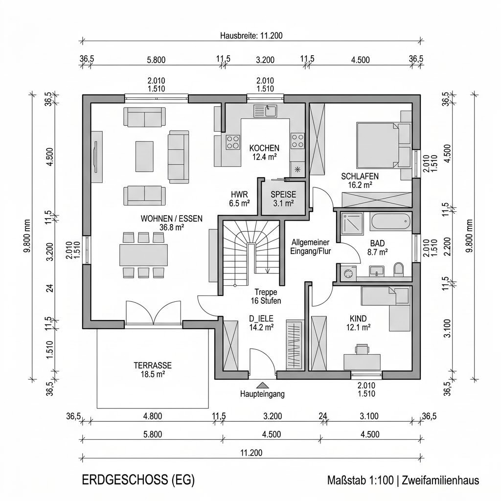 Grundriss Zweifamilienhaus Duo Plus 180 – 180 m² Zweifamilienhaus mit 6 Zimmern