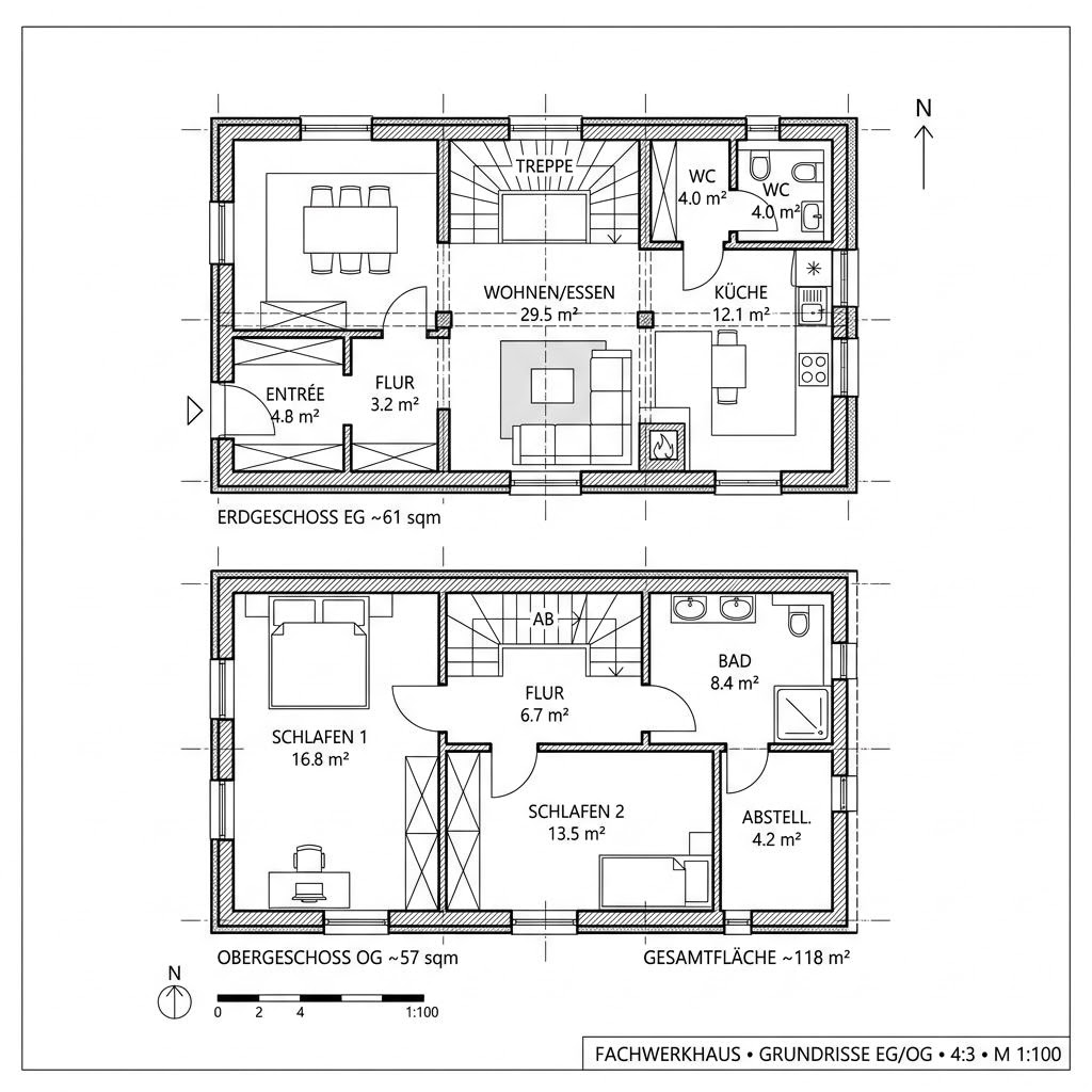 Grundriss Fachwerkhaus Marktstube 118 von Fuhrberger Fachwerkhaus — 118 m², 4 Zimmer