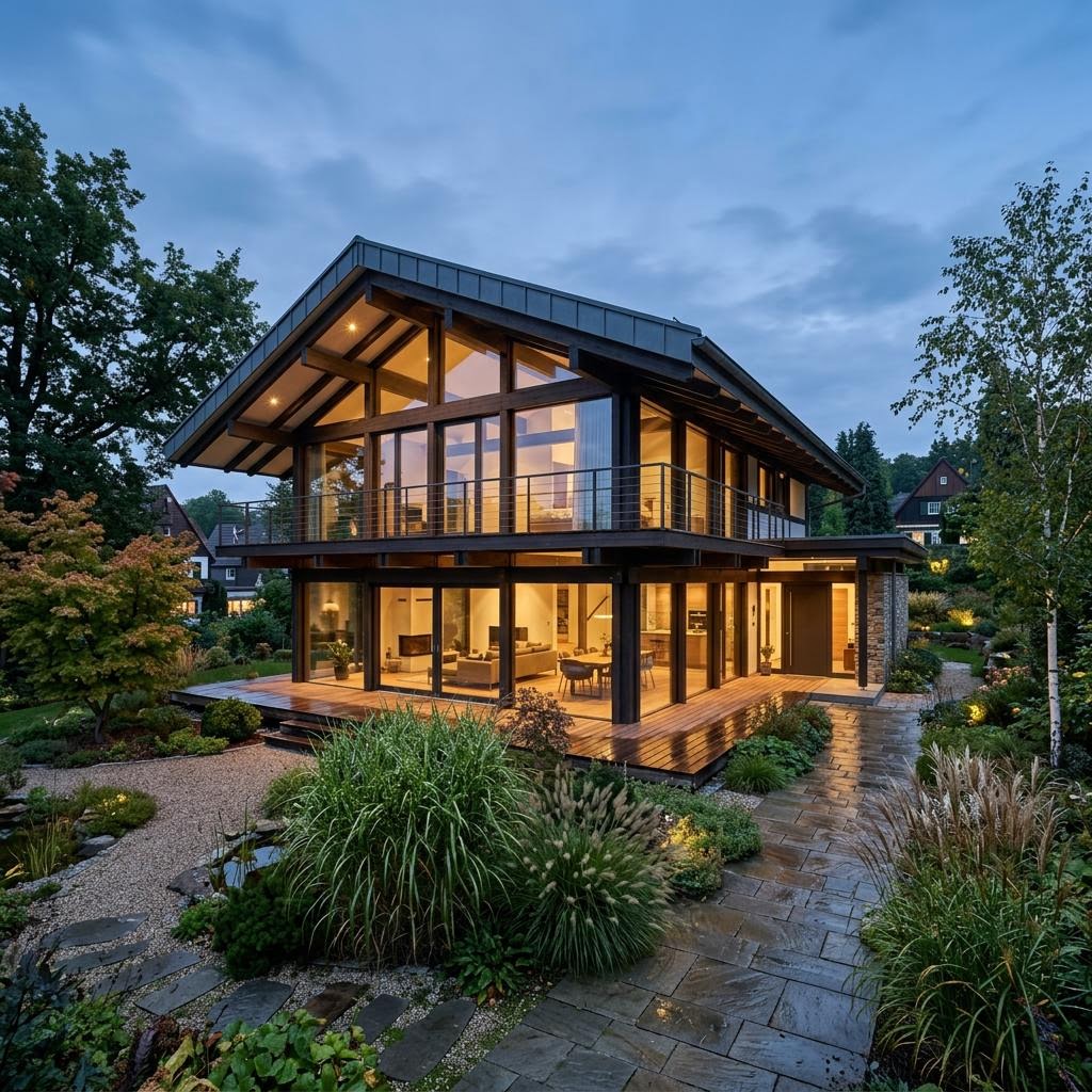 Modernes Fachwerkhaus ART 4 von HUF HAUS — Holzskelettbau mit Glasfassade und 197 m²