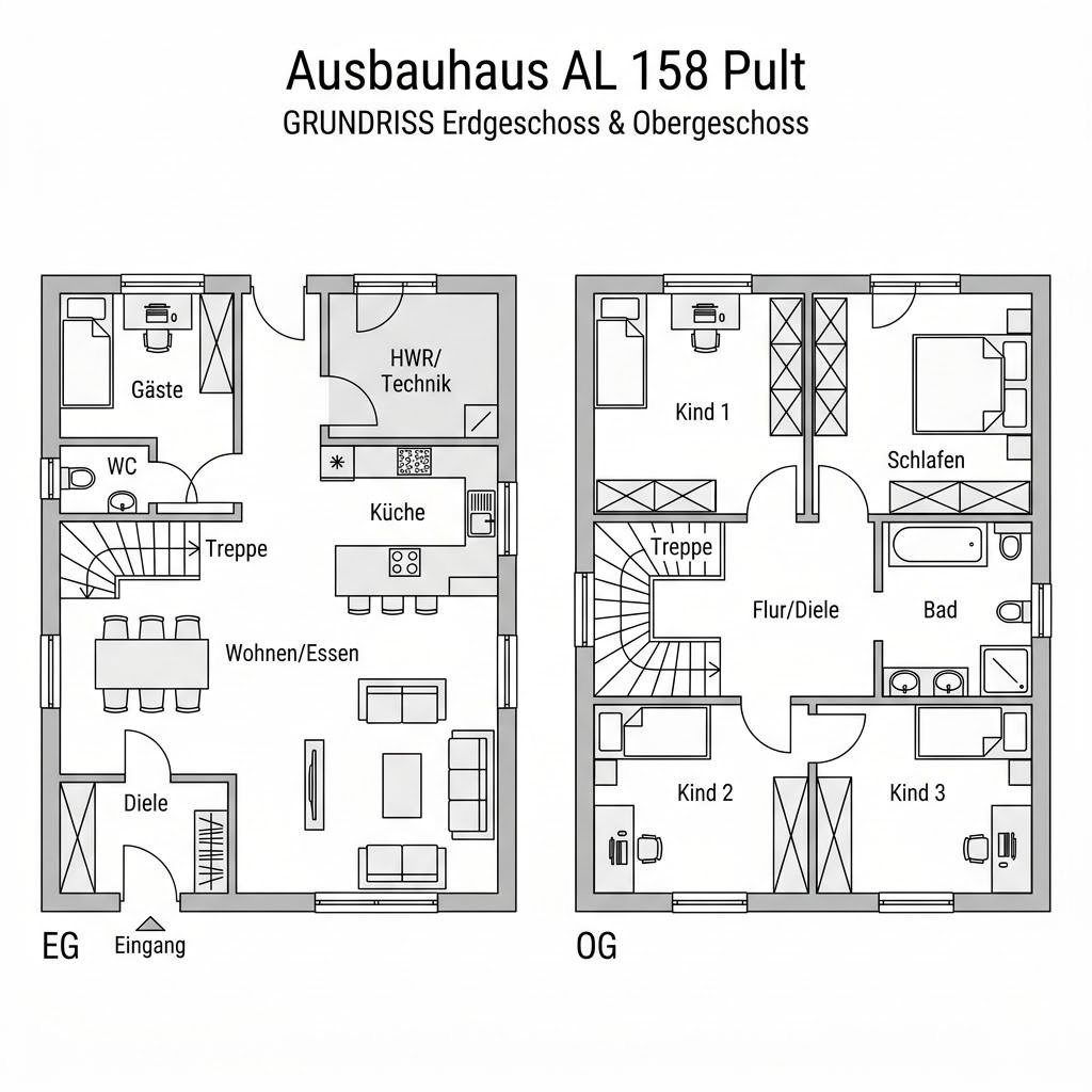 Grundriss Ausbaulinie AL 158 Pult von Fertighaus WEISS — 158 m², 6 Zimmer