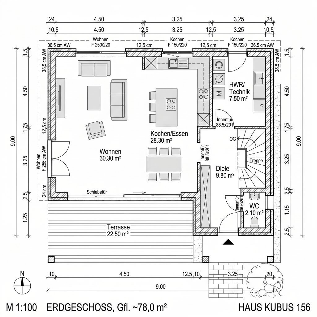 Grundriss Kubushaus Medley 156 – 156 m² Kubushaus mit 5 Zimmern