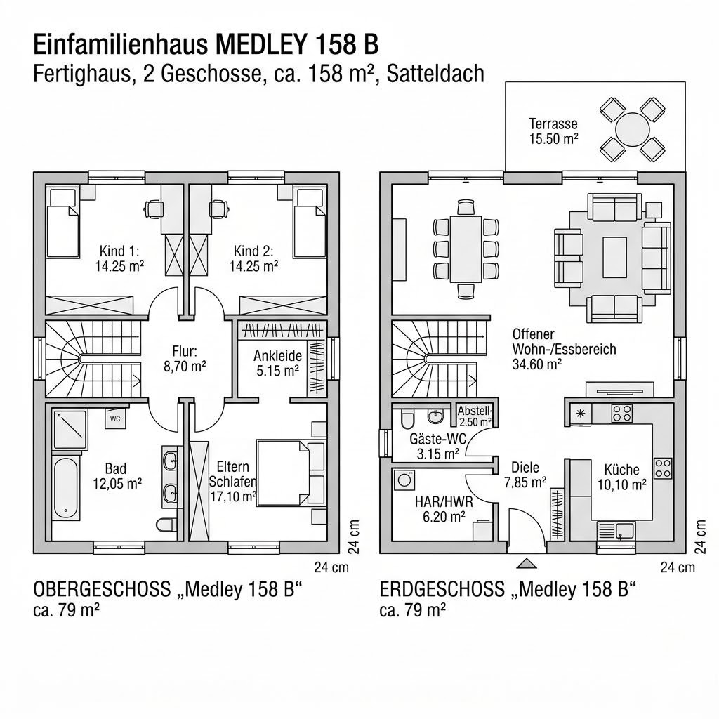 Grundriss Medley 158 B von FingerHaus — 158 m², 6 Zimmer