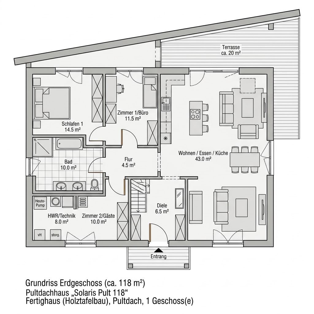 Grundriss Solaris Pult 118 von FingerHaus — 118 m², 4 Zimmer