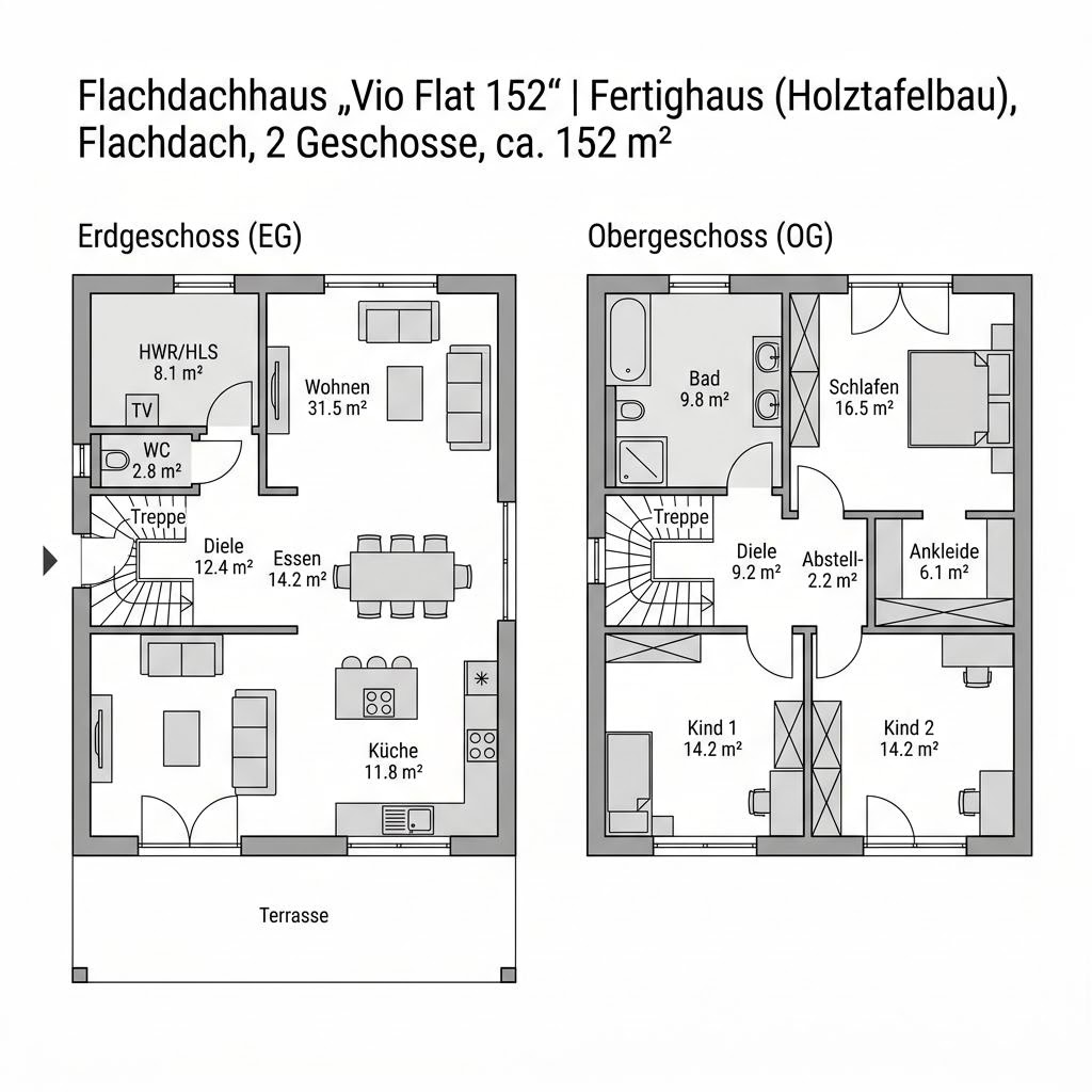 Grundriss Vio Flat 152 von FingerHaus — 152 m², 6 Zimmer