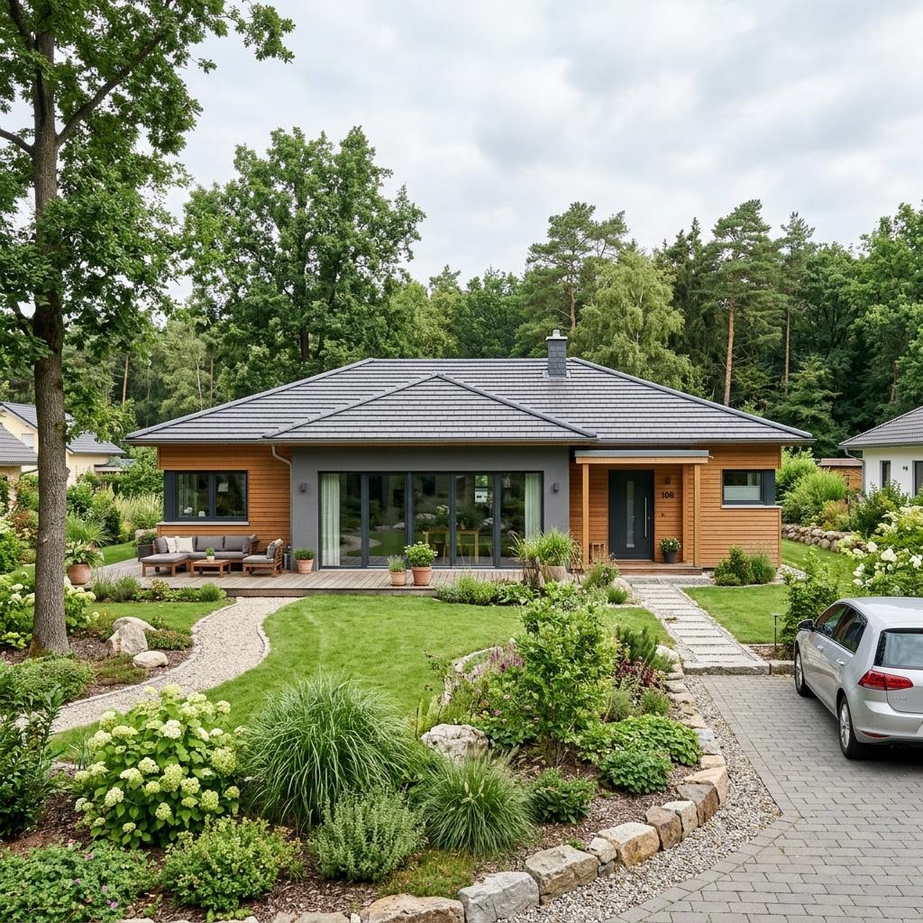 Bungalow Waldkante 108 von Fingerhut Haus mit Zeltdach — individuell planbarer Holz-Bungalow mit 108 m²