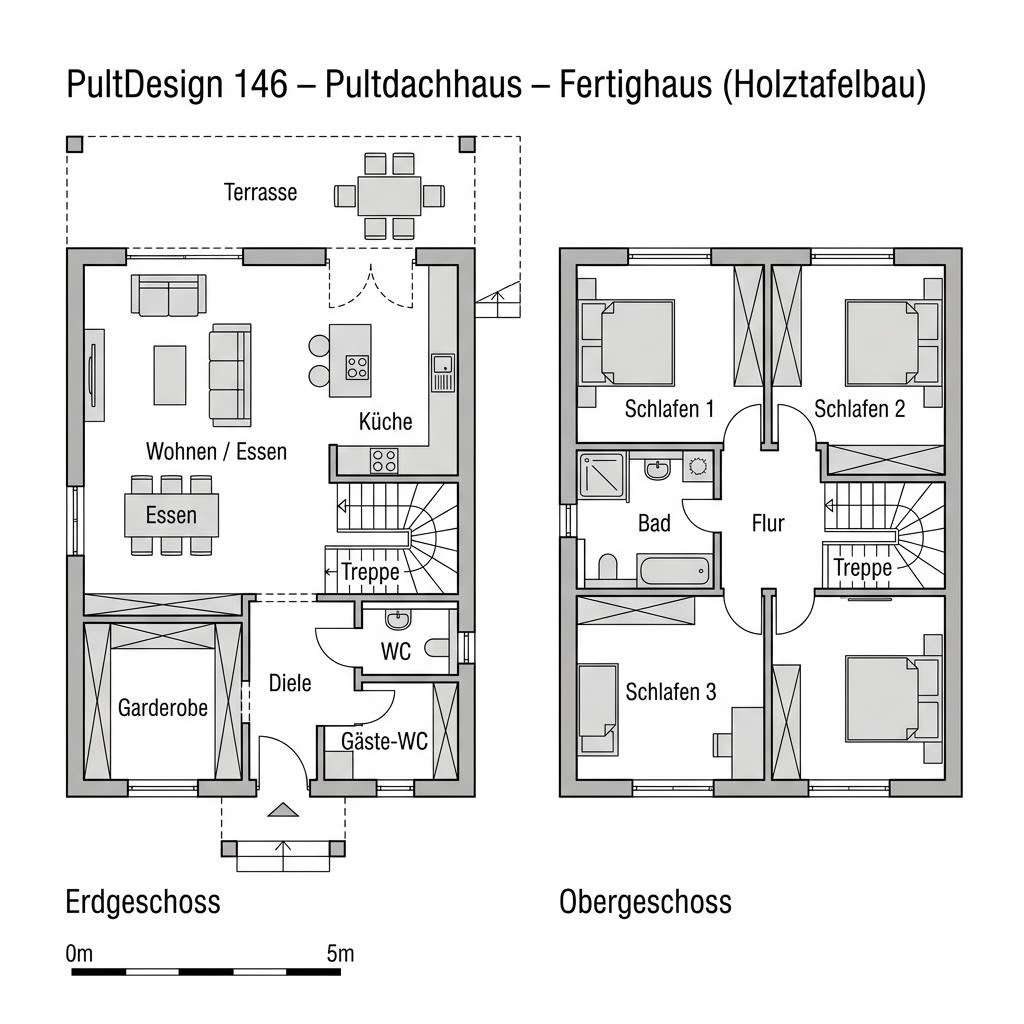 Grundriss PultDesign 146 von FischerHaus — 146 m², 5 Zimmer