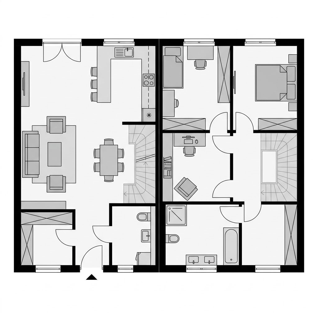 Grundriss Reihenmittelhaus Aktiv R116 – 116 m² Reihenhaus mit 4 Zimmern