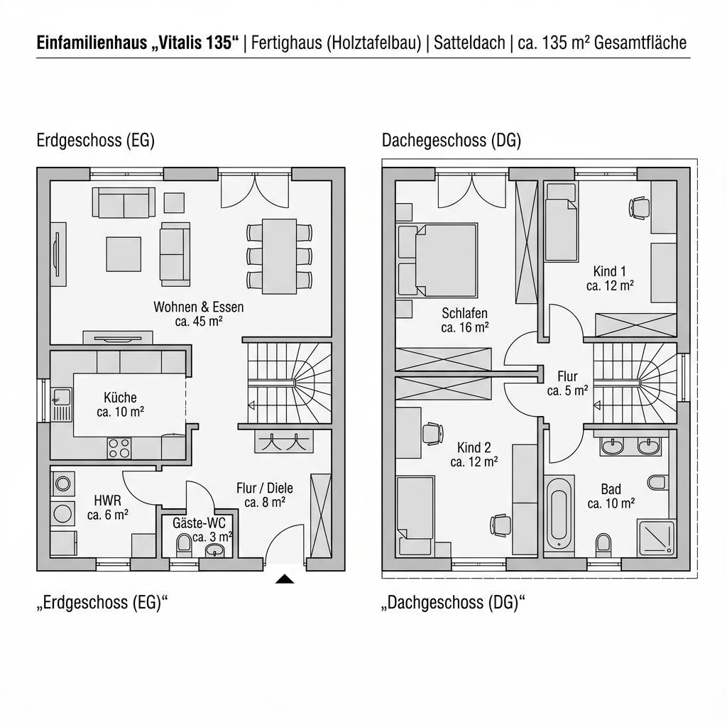 Grundriss Vitalis 135 von FischerHaus — 135 m², 5 Zimmer