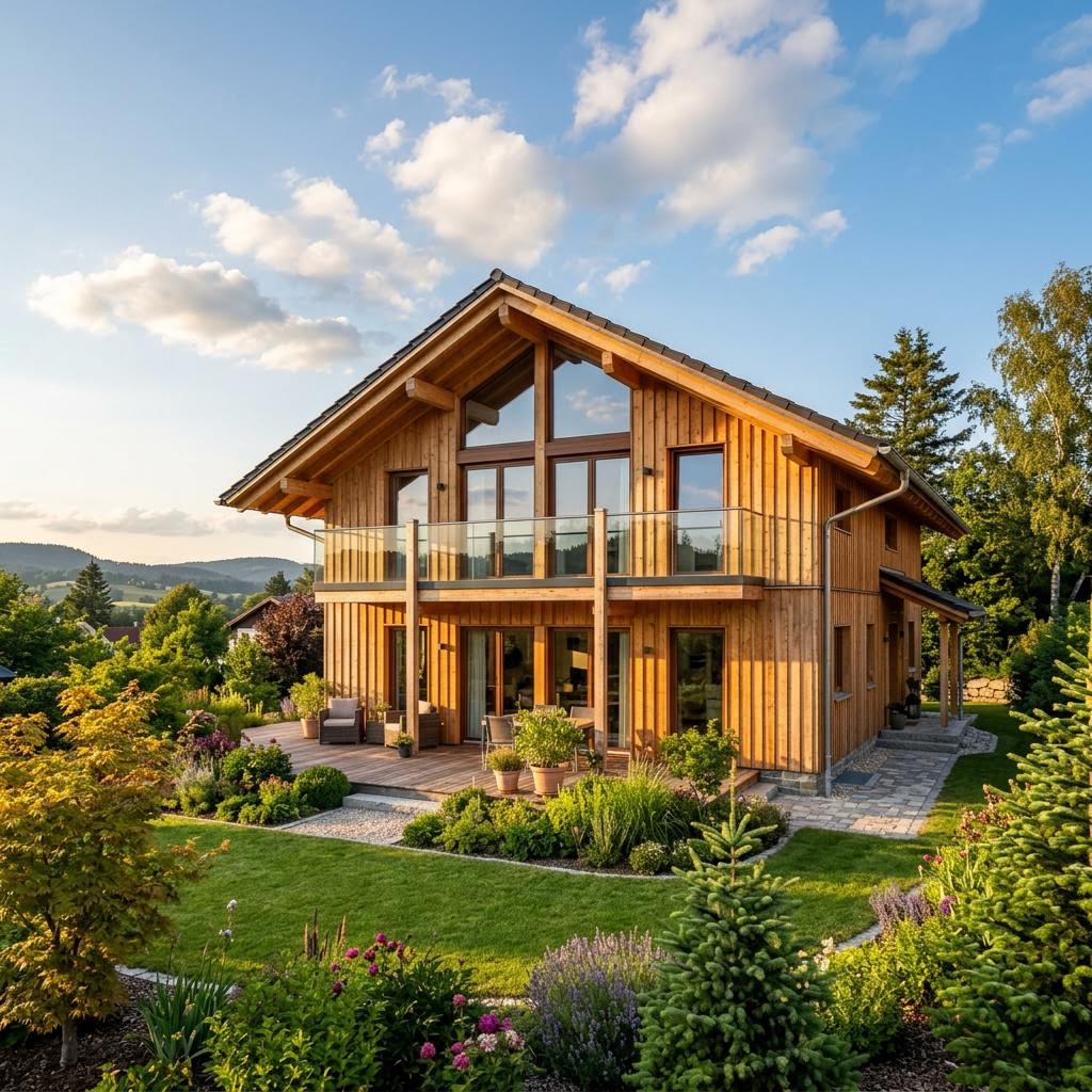 Chalet Chalet Bergli von Fjorborg Holzhäuser mit Satteldach und Holzfassade