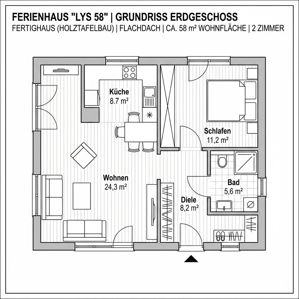 Grundriss Lys 58 von Landhaus — 58 m², 2 Zimmer