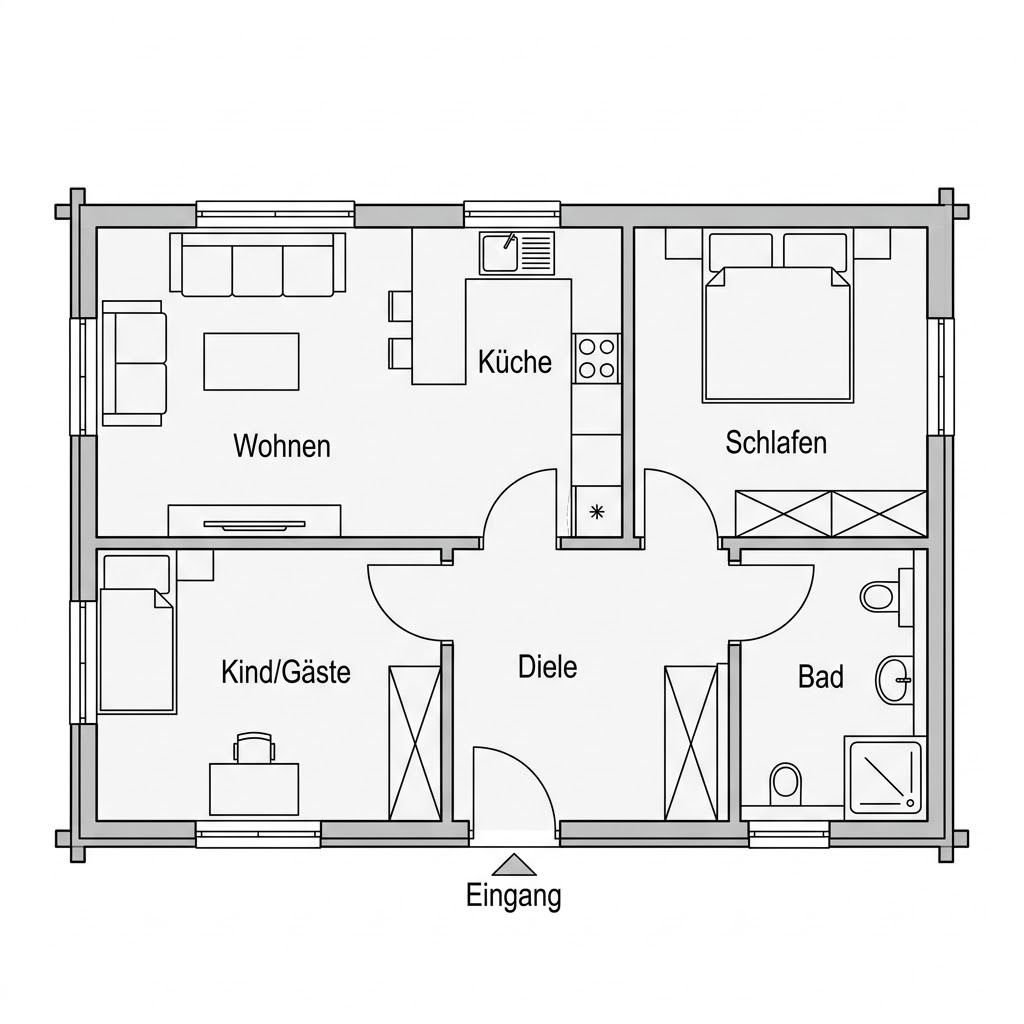 Grundriss Malmö 100 – 100 m² Ferienhaus mit 4 Zimmern