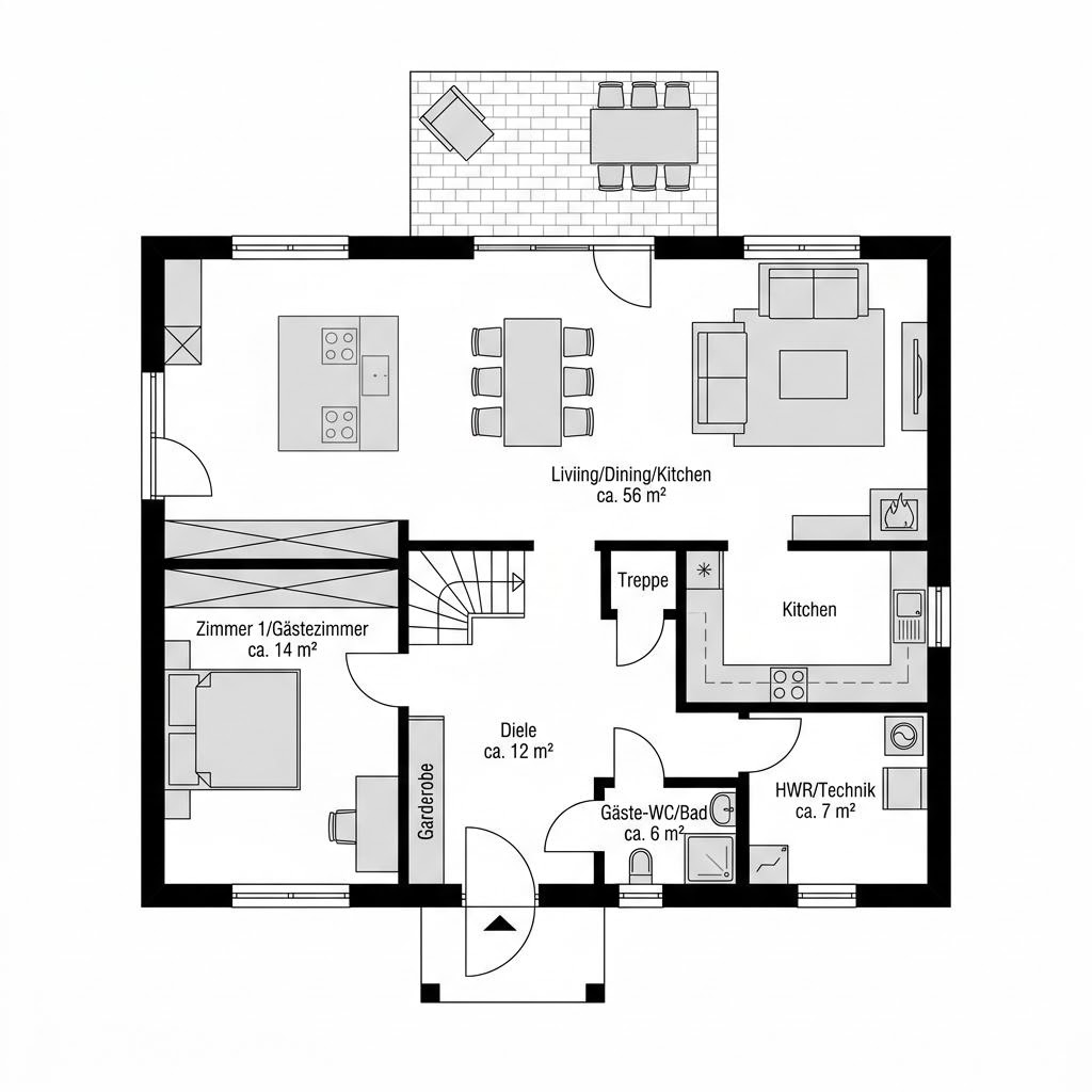 Grundriss Göteborg – 128 m² Schwedenhaus mit 5 Zimmern
