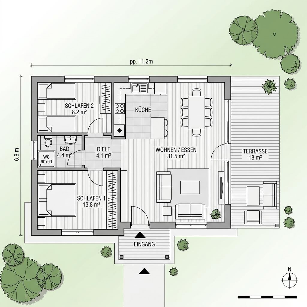 Grundriss Strandhus 62 – 62 m² Ferienhaus mit 3 Zimmern