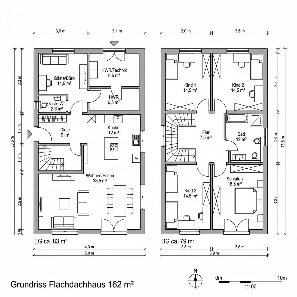 Grundriss LifeStyle 16.01 F – 162 m² Flachdachhaus mit 5 Zimmern
