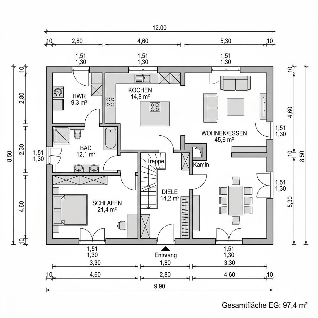 Grundriss Fachwerkhaus Scheune 186 – 186 m² Fachwerkhaus mit 6 Zimmern