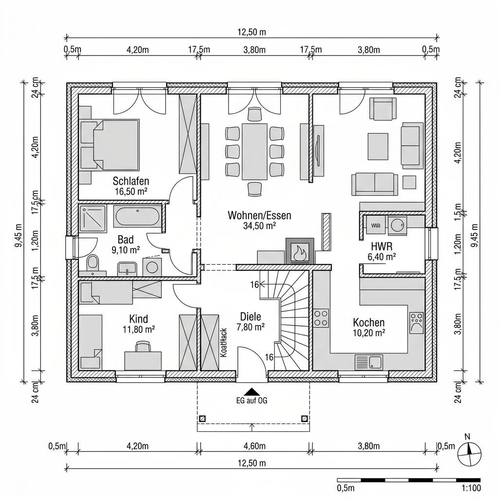 Grundriss Wohnblockhaus Eifel 118 – 118 m² Blockhaus mit 4 Zimmern