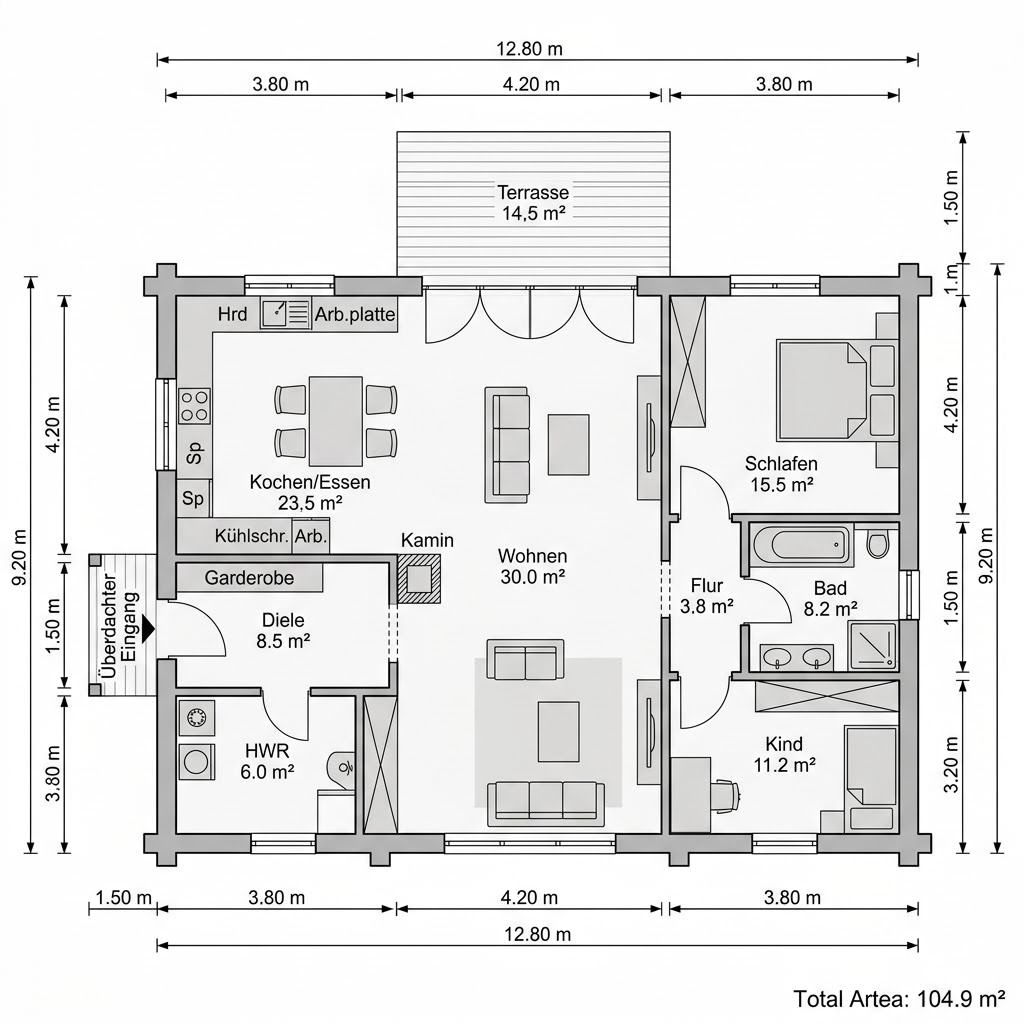 Grundriss Wohnblockhaus Taunus 105 – 105 m² Blockhaus mit 4 Zimmern