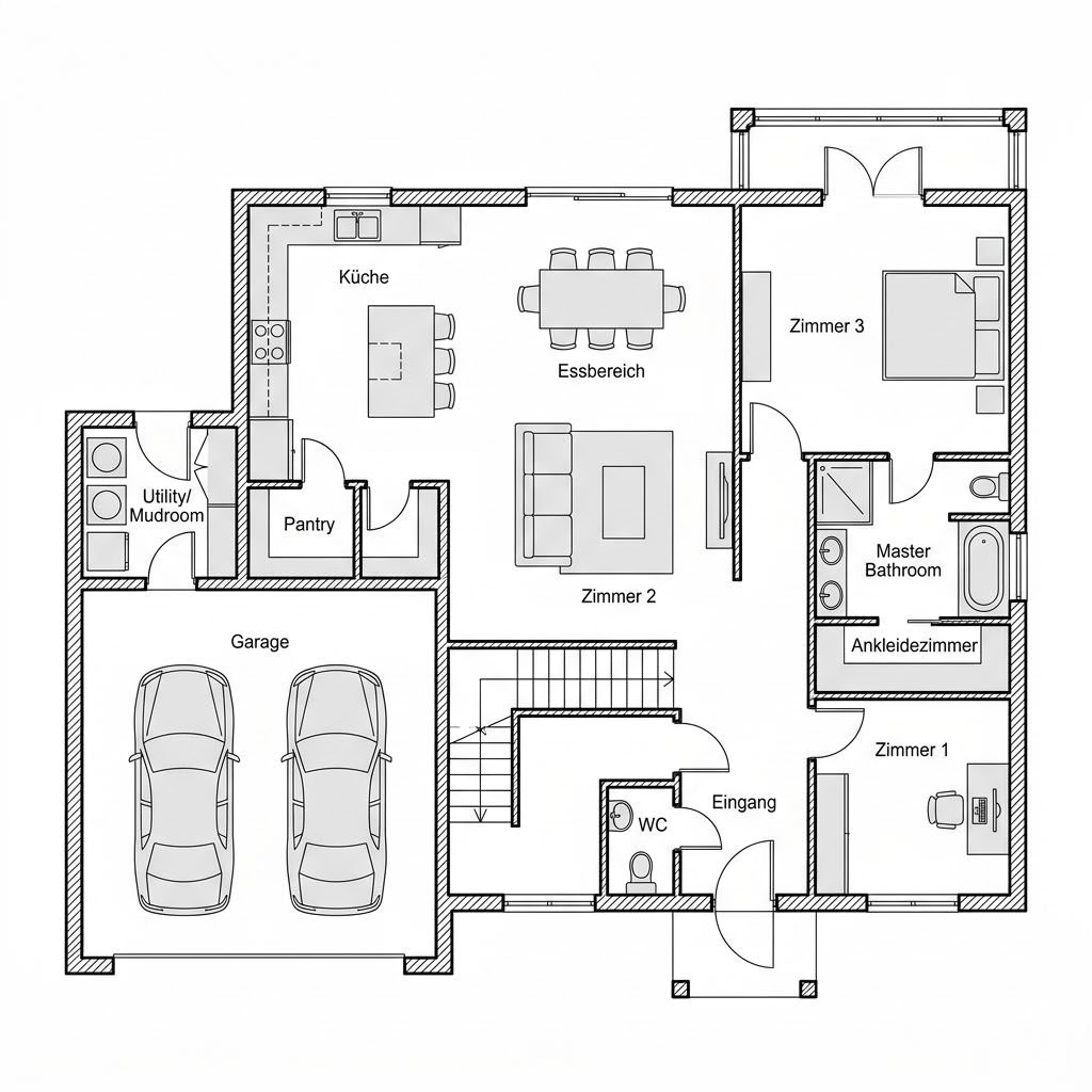 Grundriss Cape Cod 134 – 134 m² Amerikanisches Haus mit 5 Zimmern
