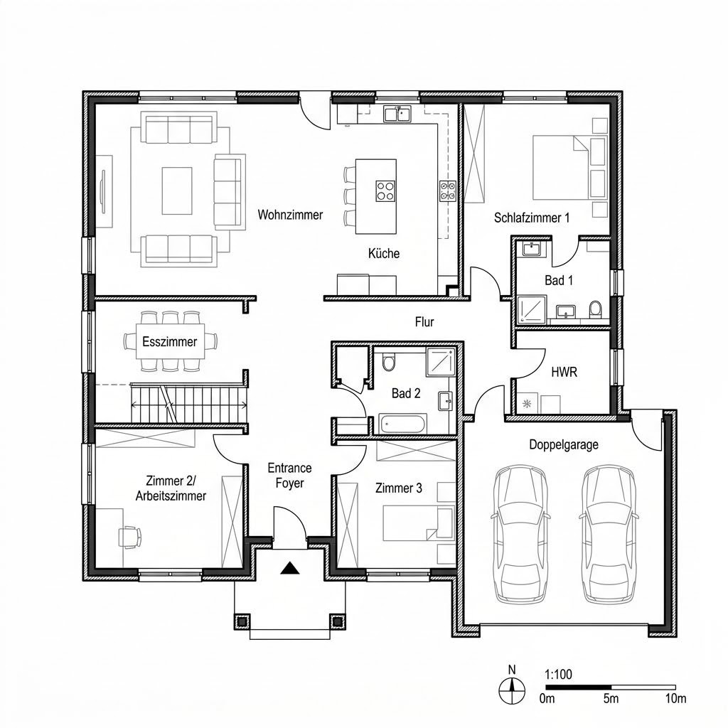 Grundriss Hampton 180 – 180 m² Amerikanisches Haus mit 6 Zimmern