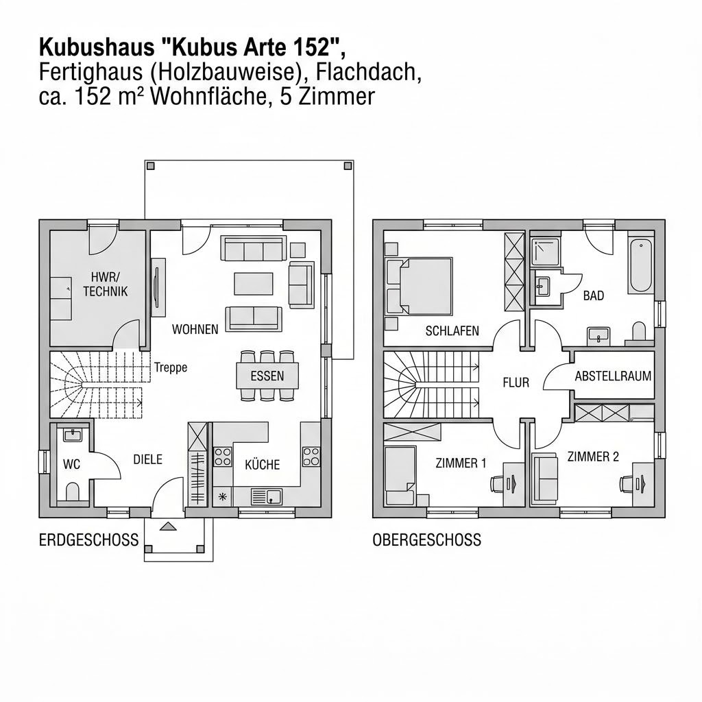 Grundriss Kubus Arte 152 von GRIFFNER — 152 m², 5 Zimmer