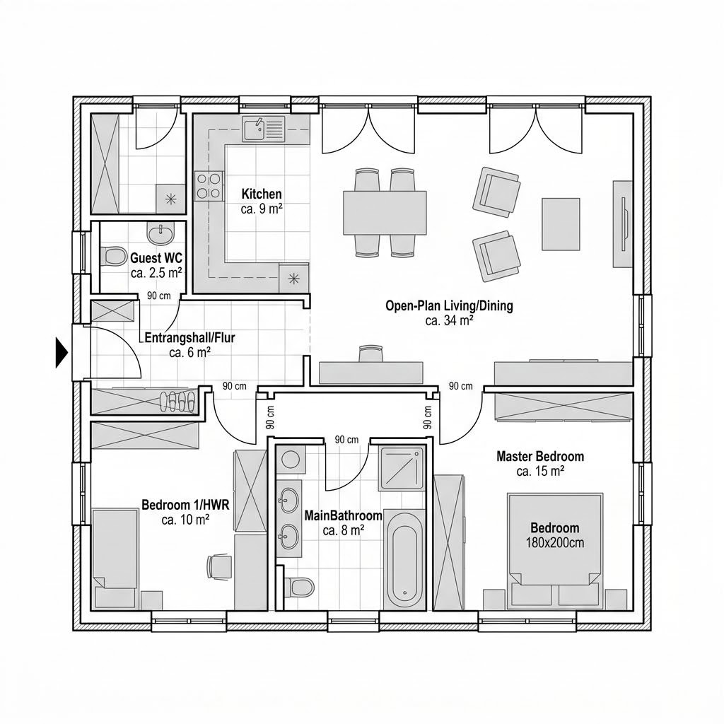 Grundriss Cosima 84 – 84 m² Singlehaus mit 3 Zimmern