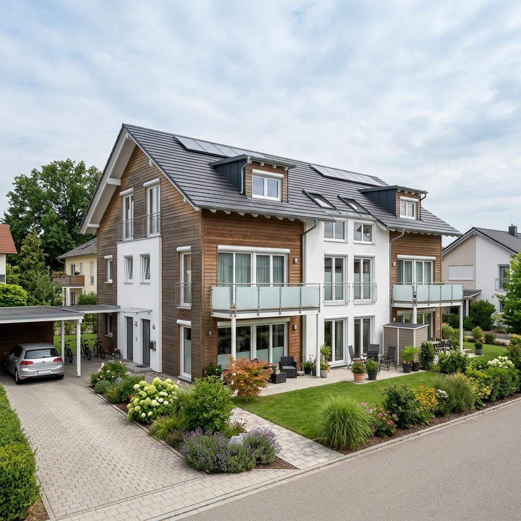 Mehrfamilienhaus 3 Wohneinheiten Kompakt von Haas Fertigbau — Fertighaus mit 300 m²